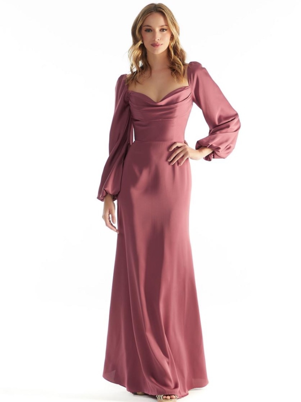 NWT MORI LEE LUX SATIN GOWN ROSEWOOD SIZE 14 - Picture 2 of 3